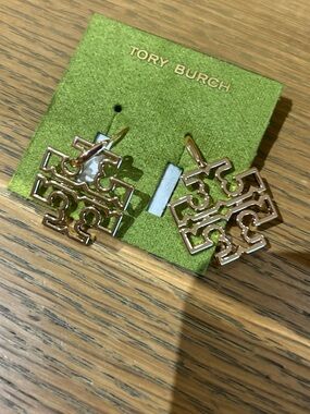 Tory Burch gold-tone pave large logo stud earrings gold color